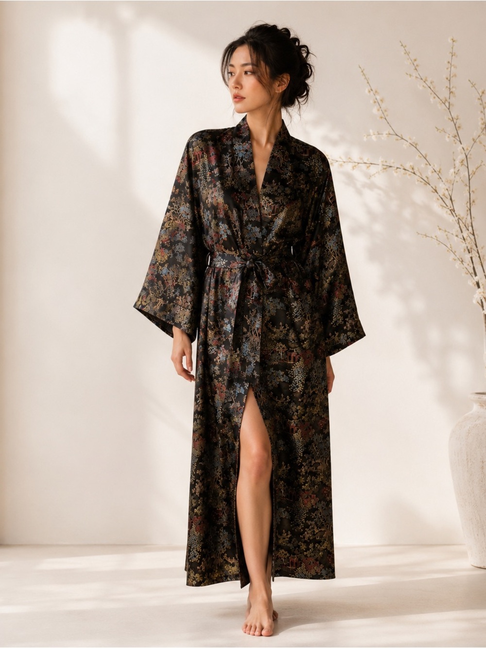 Vintage Dun Huang Rayon Kimono Robe Size L Made in China